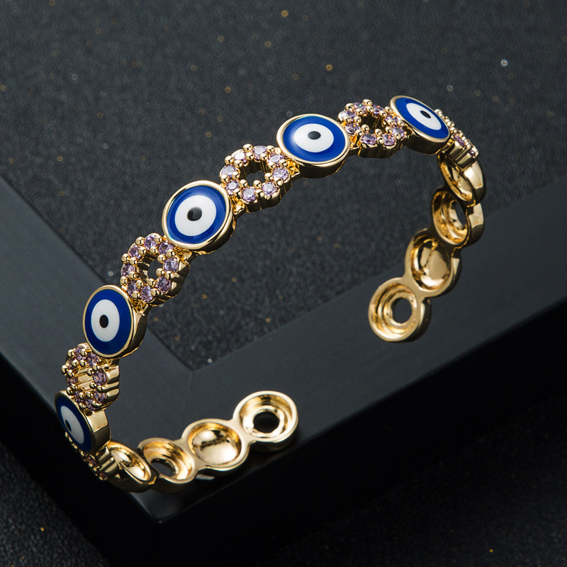 Fashion Copper Gold-plated Micro-set Zircon Drip Oil Round Devil's Eye Opening Bracelet display picture 4