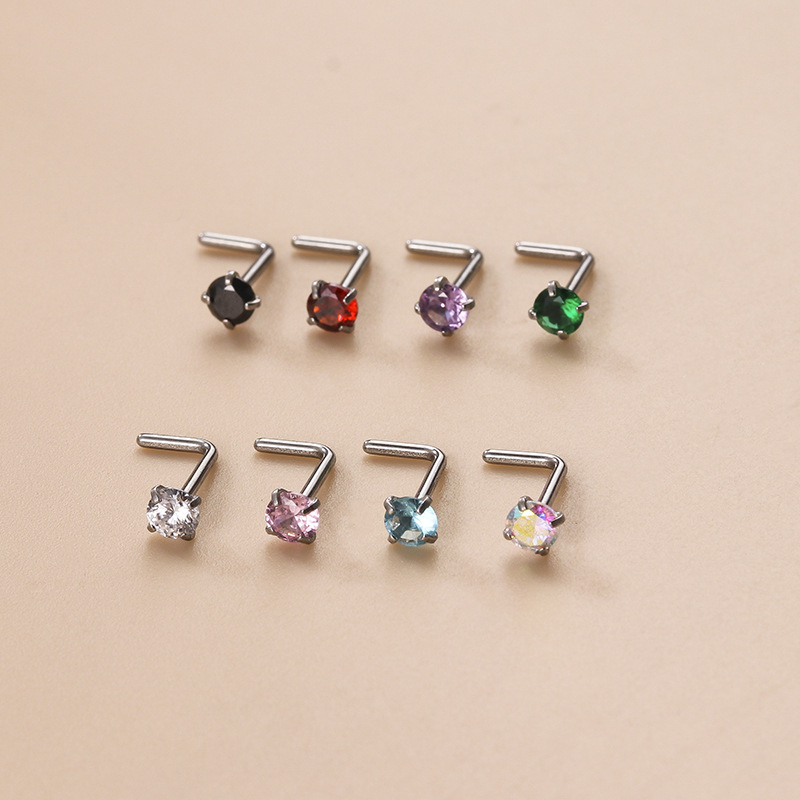 Nose Ring, Nose studs Classification 1 Piece Quantity 1 Piece 316L Stainless Steel Zircon Nose Rings & Studs Geometric Waterproof Non Tarnish Surgical Steel