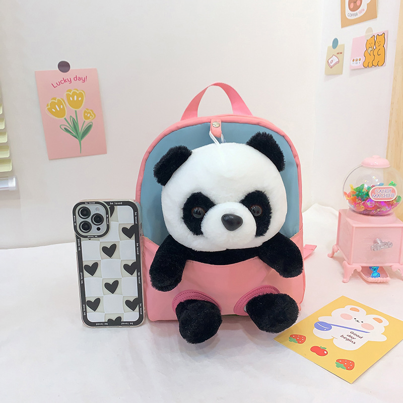 Nueva mochila para niños de dibujos animados lindo panda muñeca mochila de jardín de infantes mochila ligera para niños