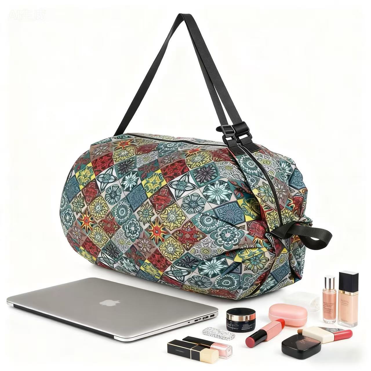 다이아몬드 컬러풀 패턴 접이식 아코디언 백 50*35CM