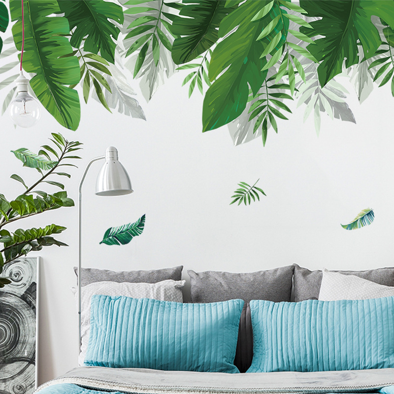 Plant Wall Stickers Nordic Bedroom Living Room Background Decorative Wall Wallpaper Stickers Olive Green XL8361 Grey Zone