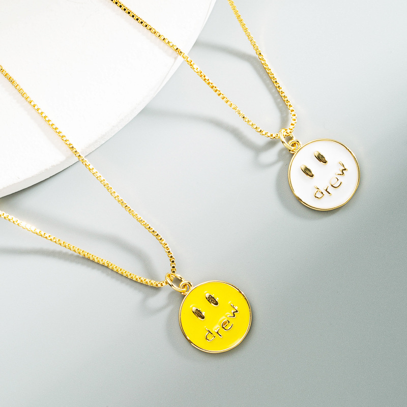 Korean fashion simple smiley face pendant copper gold-plated necklace