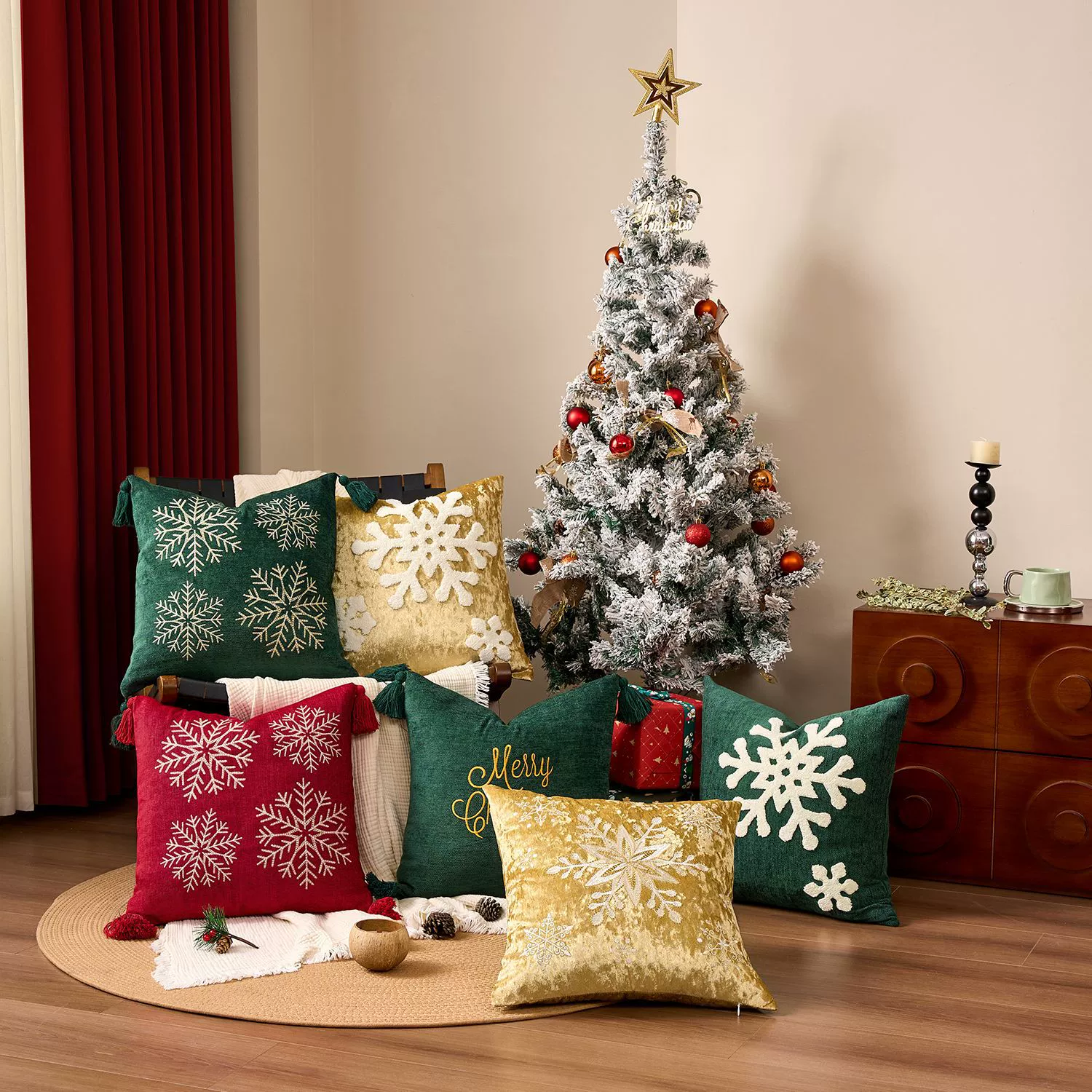 2025 Новый год Рождественская снежинка вышитая наволочка, Amazon трансграничный домашний диван декоративный чехол для подушки