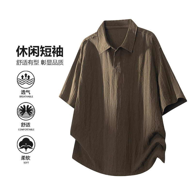 2026 Premium Tencel Lyocell Linen Polo Shirt Short Sleeve Summer Trendy Textured Men's T-Shirt Casual