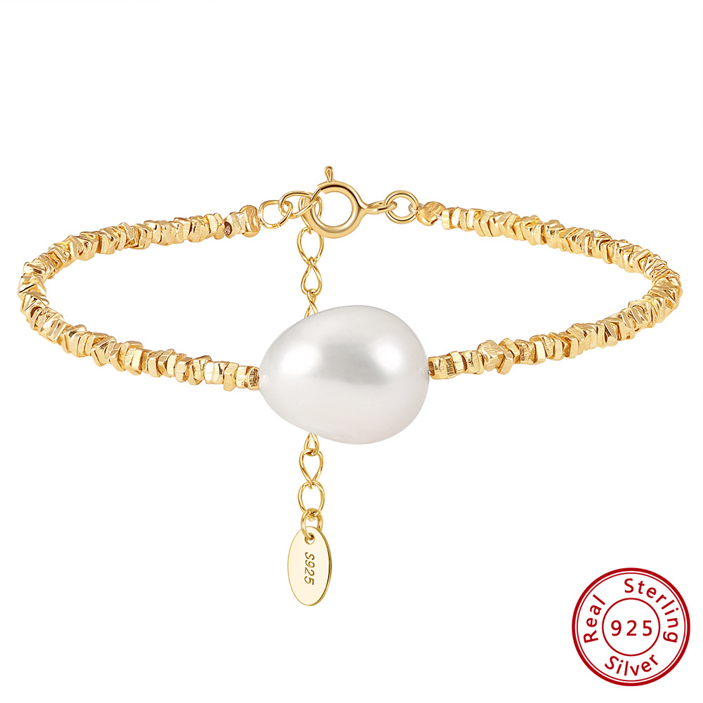 Großhandel Elegant Einfacher Stil Runden Süßwasserperle Sterling Silber Perlen Überzug Armbänder display picture 3