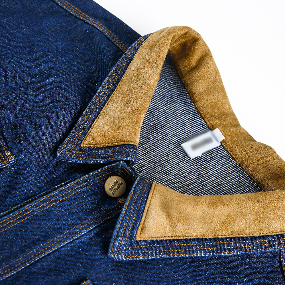 Men's Stylish Denim Work Jacket Ith Multi-Pocket Design, High Street Fashion, Double-Layer Collar, Punk Style, Loose Fit For Casual Wear_voghion.com