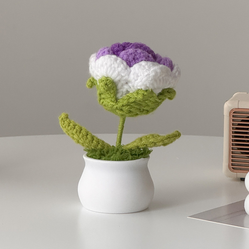 Regalos de día al por mayor girasoles para chicas, ramo de lana tejida a mano, adornos de mesa pequeños