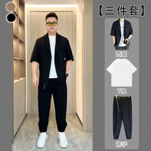 山力达迪【三件套】夏季男士大码休闲西服套装韩版潮流帅气男款西