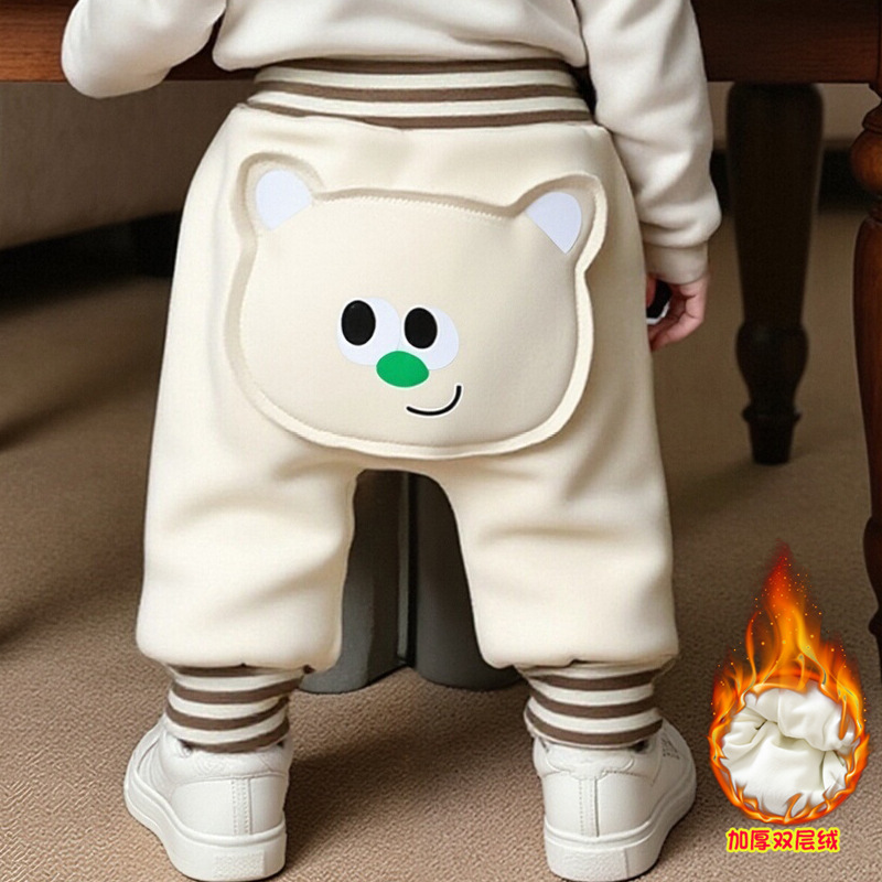 婴儿裤子保暖大pp裤儿童男女宝宝高腰屁屁裤秋冬加绒厚卡通休闲裤