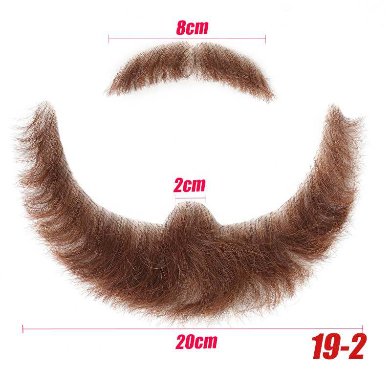Barba falsa transfronteriza, barba falsa tejida a mano completa, cabello real sin costuras para hombres, cejas falsas, cuernos falsos, accesorios de cine y televisión