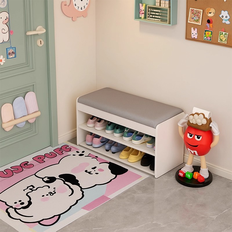 Taburete de cambio de zapatos en la puerta del armario de zapatos doméstico, taburete integrado para sentarse en la puerta, taburete de zapatos largo y estante de zapatos muy estrecho para sentarse