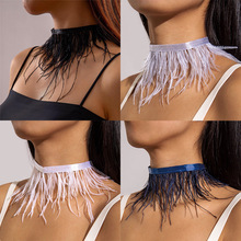 跨境饰品 哥特风黑色长款羽毛流苏项圈 百搭甜酷优雅羽毛项饰女