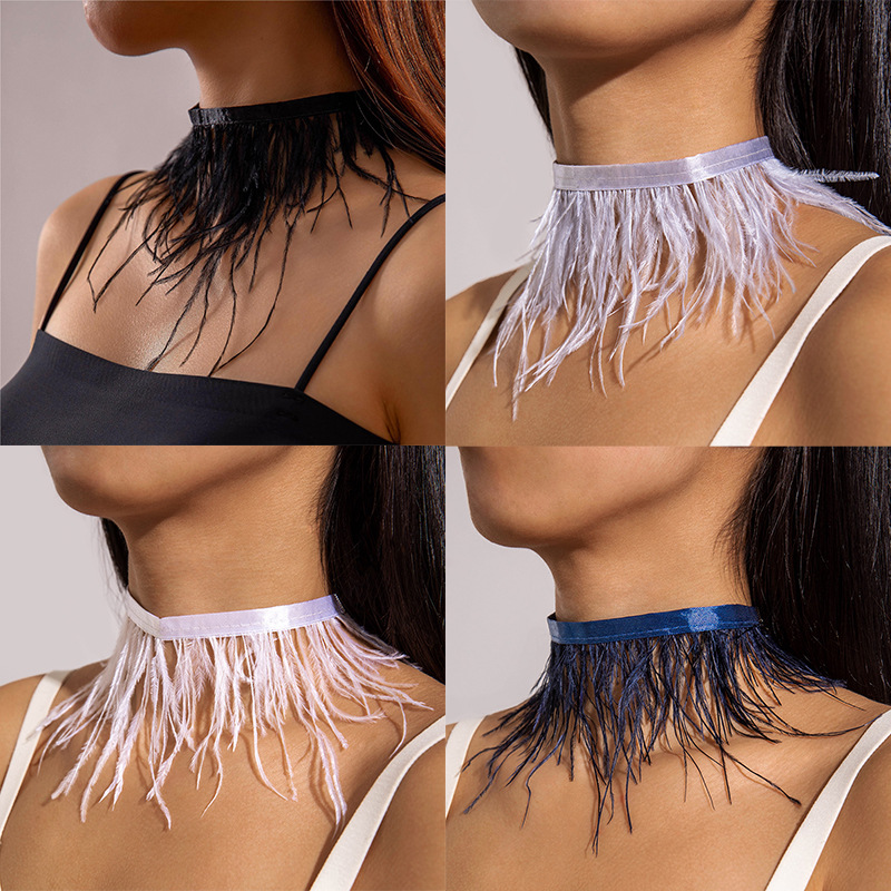 跨境饰品 哥特风黑色长款羽毛流苏项圈 百搭甜酷优雅羽毛项饰女