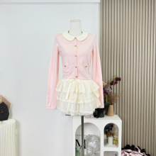 奶油小香 25B粉色小香可拆卸娃娃领针织开衫外套早秋上衣