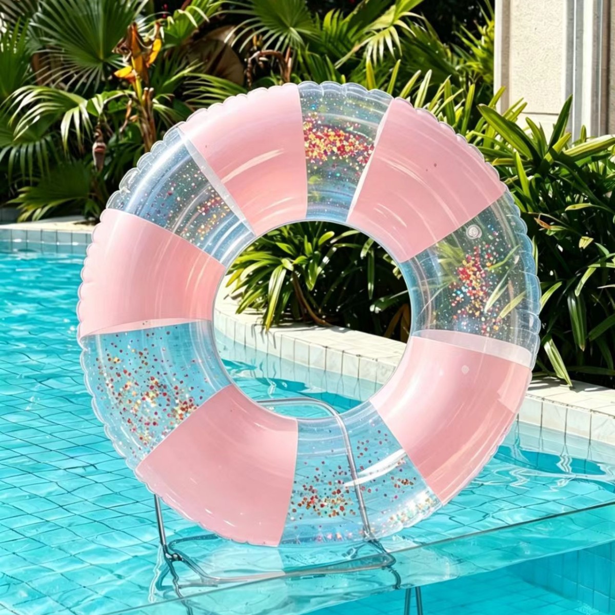 Anillo de natación para adultos con bolsas de aire dobles gruesas, anillo de salvavidas anti-rollback transparente, anillo de flotación inflable sobre agua