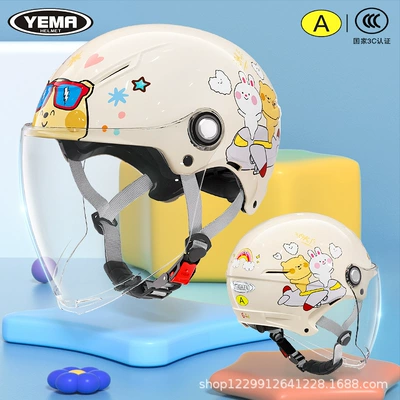 Kids and Baby Safety Helmet — Motosiklet kaskı (dəbilqə) - summer-style-khaki-white-airplane-transparent-long-mirror