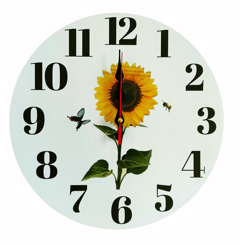 2D sin marco pintura flor reloj de pared redondo de 10 pulgadas reloj electrónico minimalista creativo hogar escaneo segundo reloj de venta caliente transfronteriza