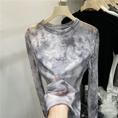 ブルーミングインクプリント薄氷シルクメッシュ長袖Tシャツレディース夏微透けボトムシャツ日焼け止めブラウストップ