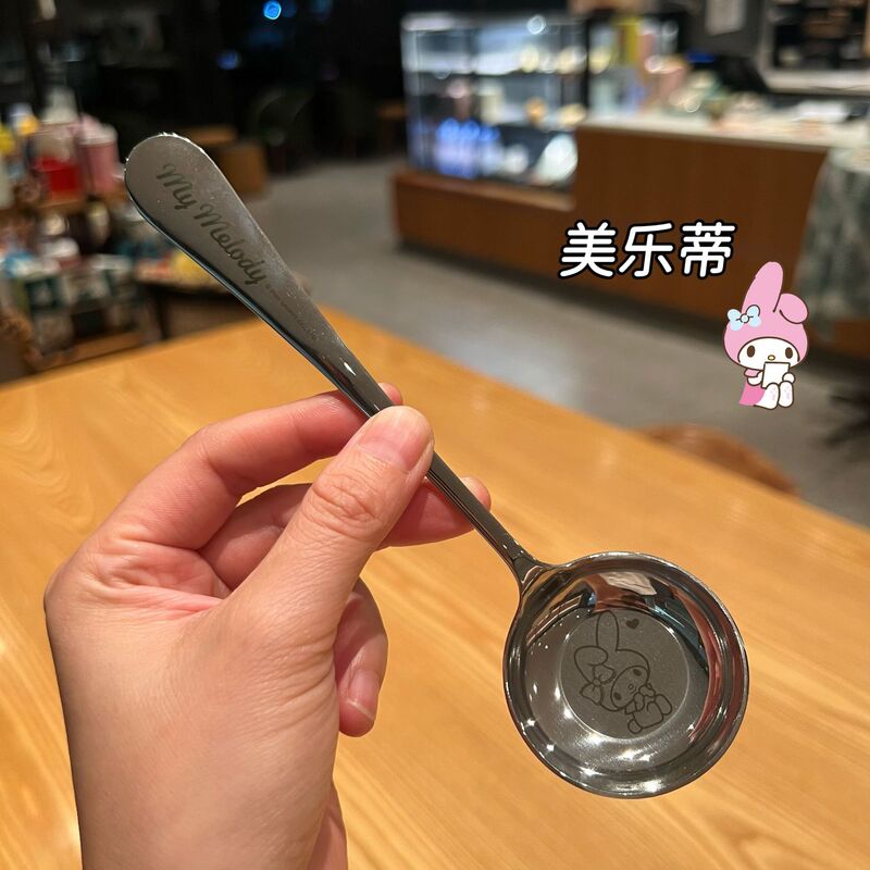 韩式304圆勺三丽鸥不锈钢甜品调羹勺高颜值平底汤勺长柄吃饭勺子|undefined