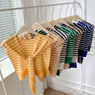 Hot New Spring and Autumn Knitted Wool Striped Shawl Outer Wear Thin Women's Office Air-conditioning Room Neck Protection Shawl