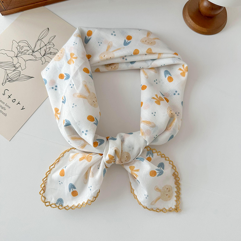 70 algodón y lino floral cuadrado bufanda de las mujeres estilo coreano de todo partido pastoral estilo artístico cuello Protección decorativa bufanda pequeña bufanda delgada