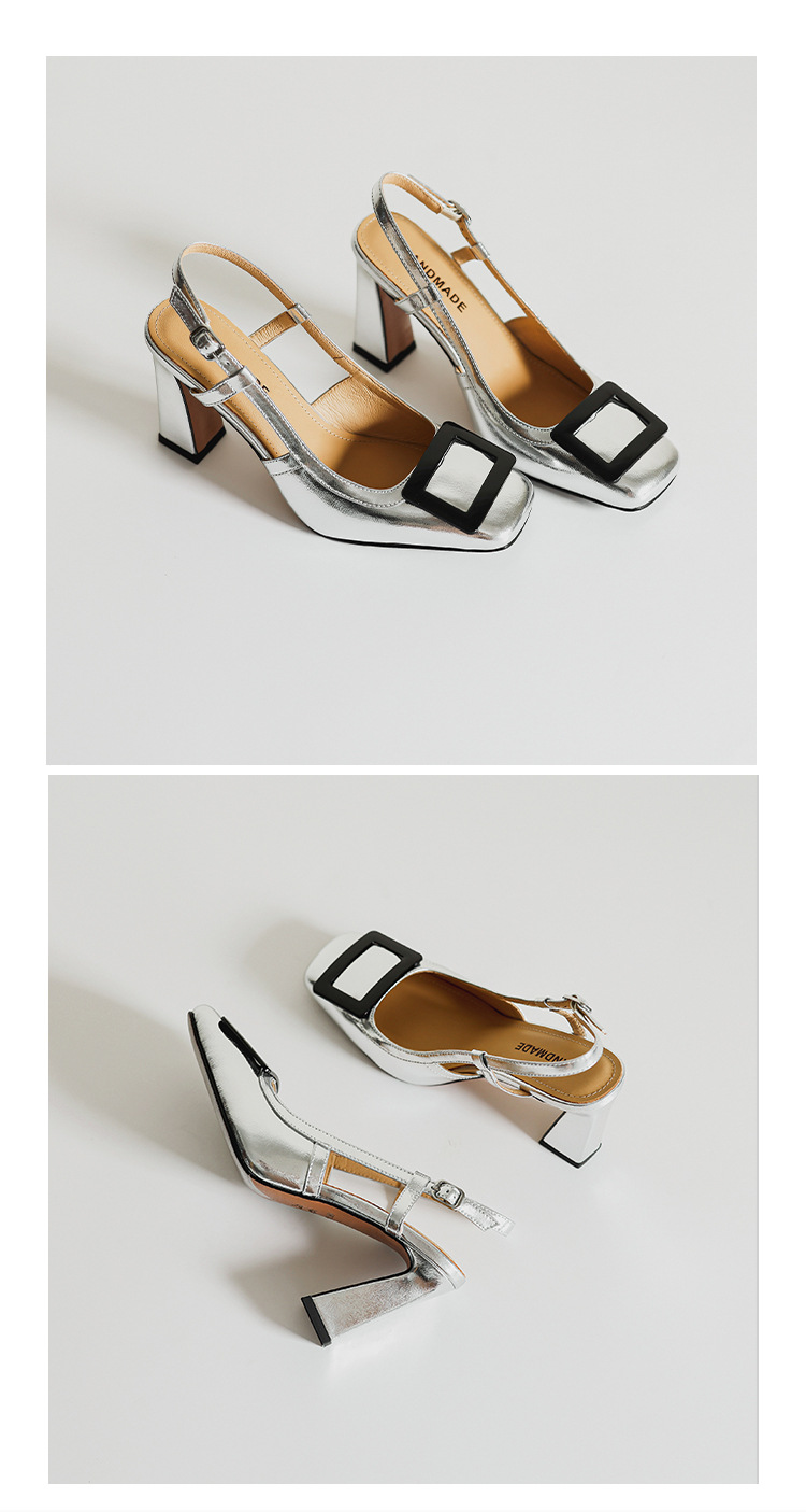 Sandal nữ cao gót mũi vuông quai ngang hở gót — đen chi tiết 20