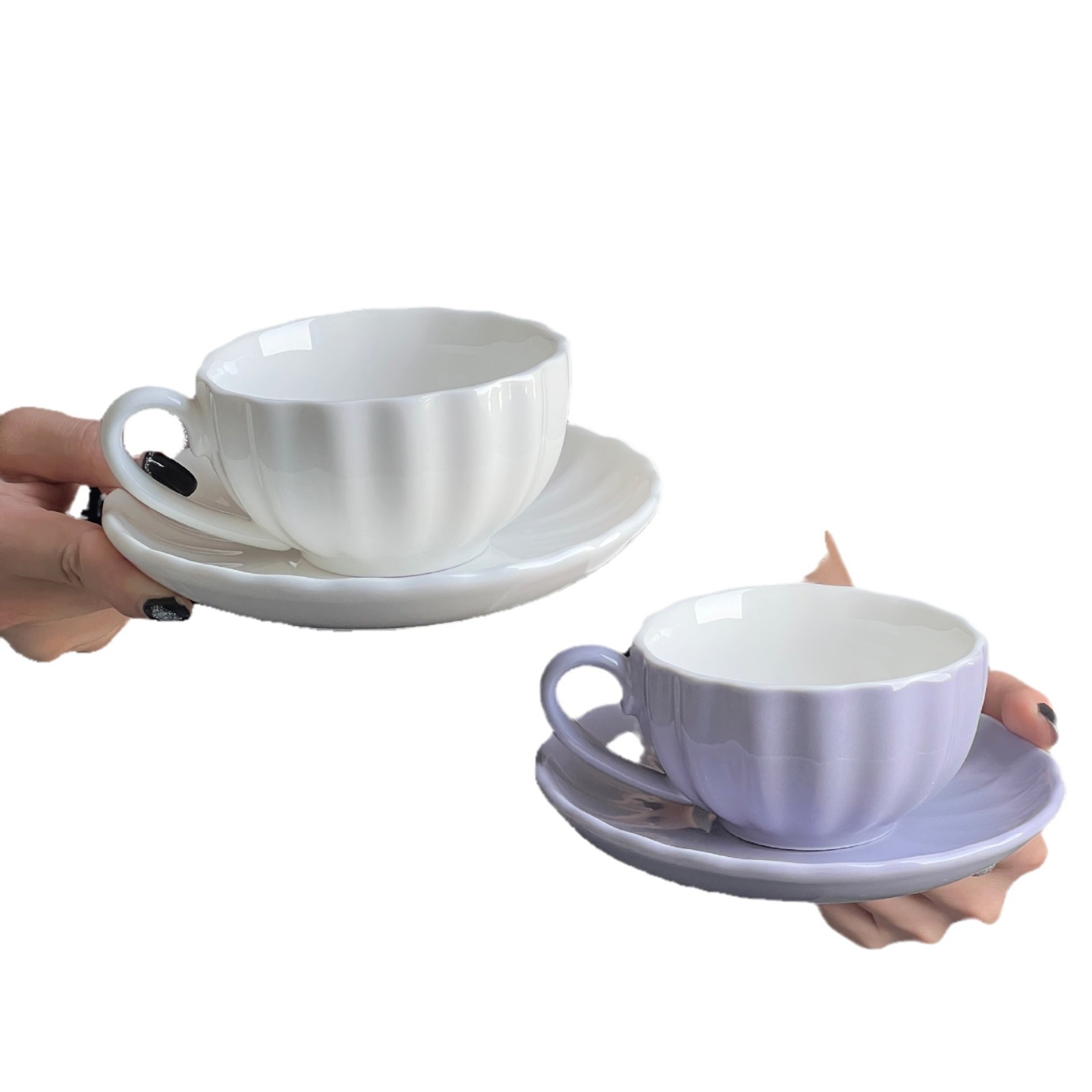 Spot estilo ins simple concha francesa taza de té de la tarde plato en relieve taza de café de cerámica juego al por mayor