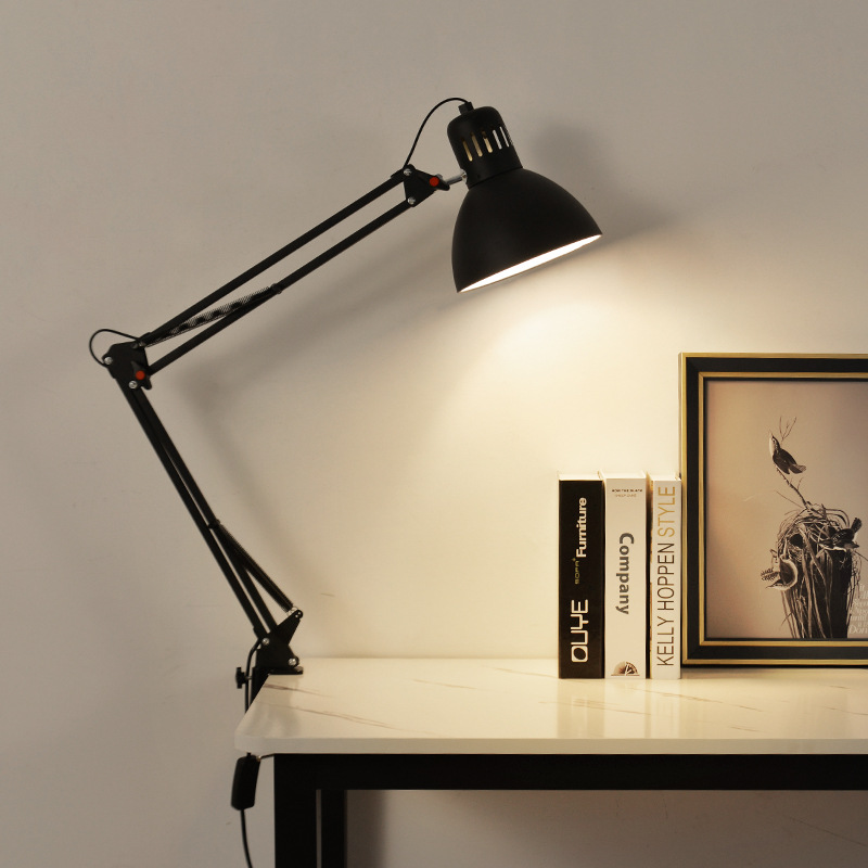 美式金属支架折叠夹灯三档书桌大学生可调可折叠照明夹灯
