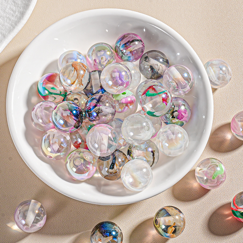 20 nubes transparentes, cuentas redondas, estilo nacional, color de tinta, bricolaje, cadena de teléfono móvil, llavero, bolígrafo, accesorios de cuentas sueltas de resina
