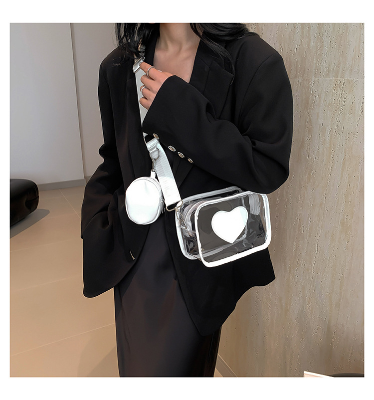 405g Weight Zipper Closure Type Single Shoulder Strap Strap Type Square Bag Bags Type Casual Occasion PVC Material Heart Shape Pattern Spring&Summer Season Women's Gender Streetwear Style Square Shape Women's PVC Heart Shape Streetwear Square Zipper Square Bag 8