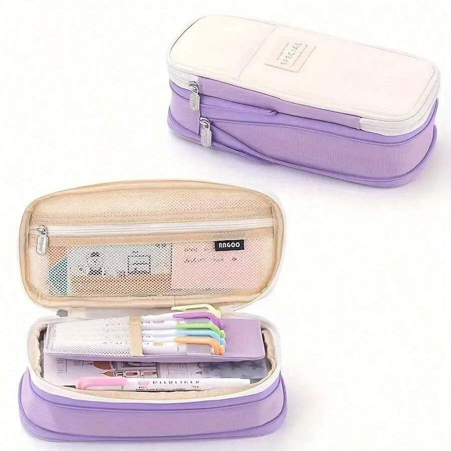 Japón encantador dibujos animados tablero de ajedrez bolsas de lápiz de gran capacidad bolsas de lápiz bolsas de almacenamiento de lienzo estudiantes bolsas de papelería