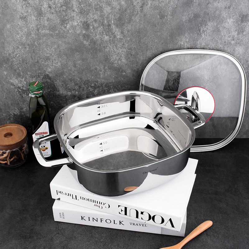 Chockmen Zhuo Deming cuadrado olla casera de acero inoxidable 304 doble oreja olla caliente horno de borde horno frigorífico
