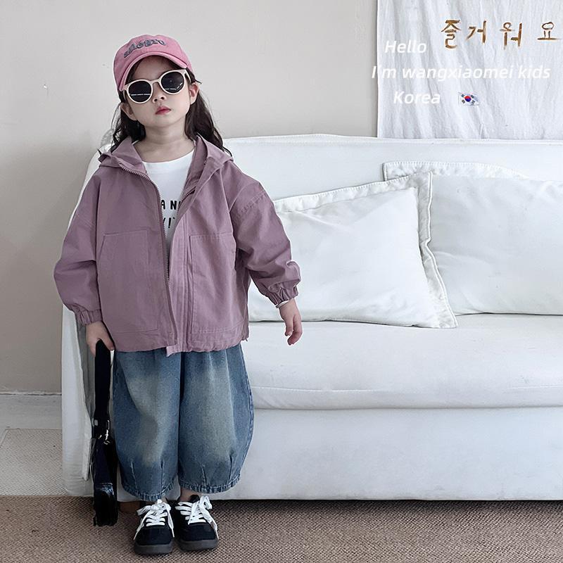 女童外套春秋款2024新款连帽冲锋衣秋装韩范儿童户外爬山小童褂子