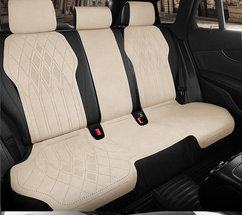 Car One-Piece Saddle Cushion, Universal for All Seasons, Suede Leather Perforated Breathable Seat Cushion, Seat Cover