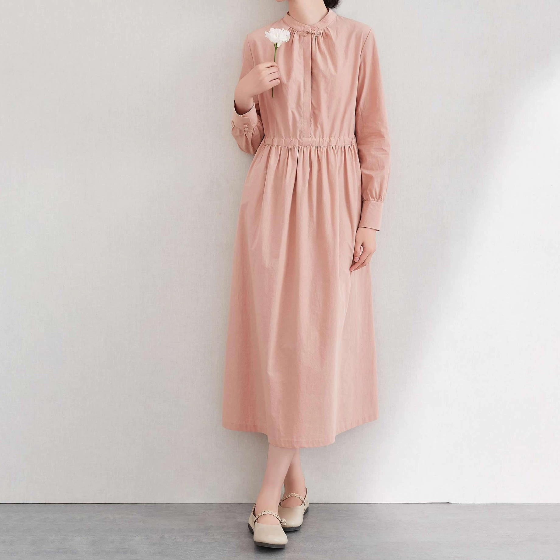 2025 новый национальный стиль темпераментное платье женское весенне-осенний розовый хлопок с длинными рукавами