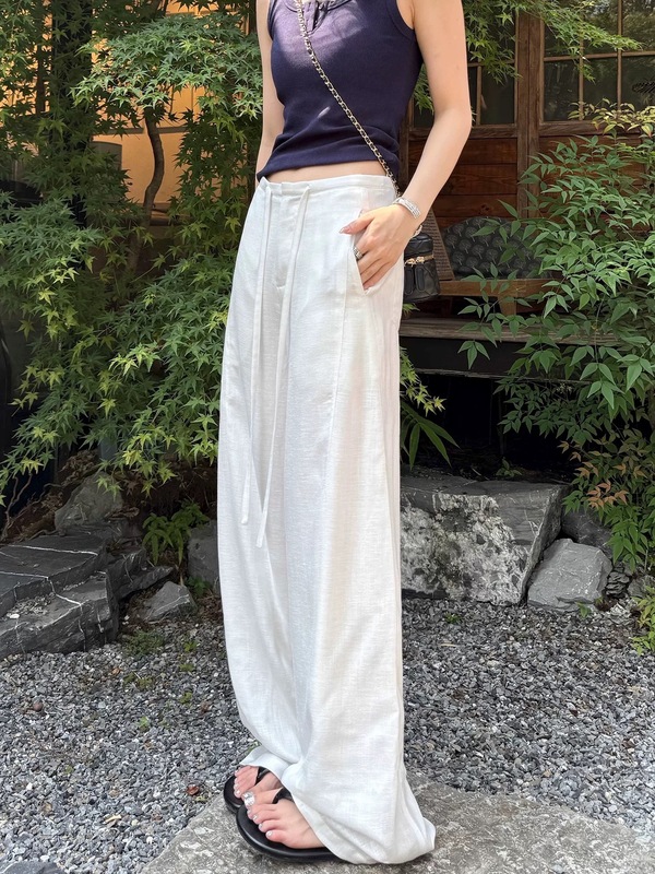 リヨセルクールテンセルリネンパンツ女性のための 2025 夏軽量通気性ストレートパンツヘリンボーンドレープワイドレッグパンツ|undefined