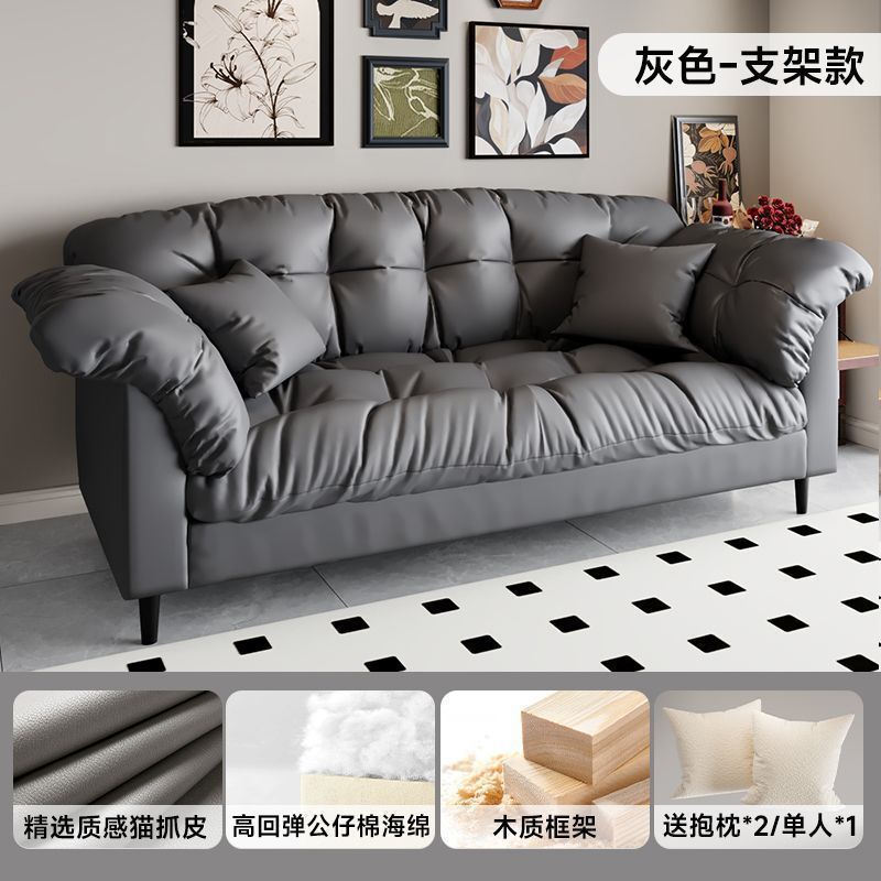 レトロなファブリックソファリビングルーム新しいダブルストレート列小さなアパートの寝室レンタルルーム怠惰なモダンなシンプルなソファ