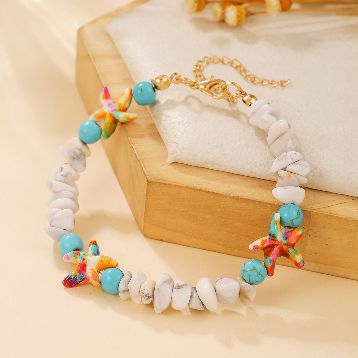 Pulsera boho perlas turquesa estrella de mar cristal natural_voghion.com