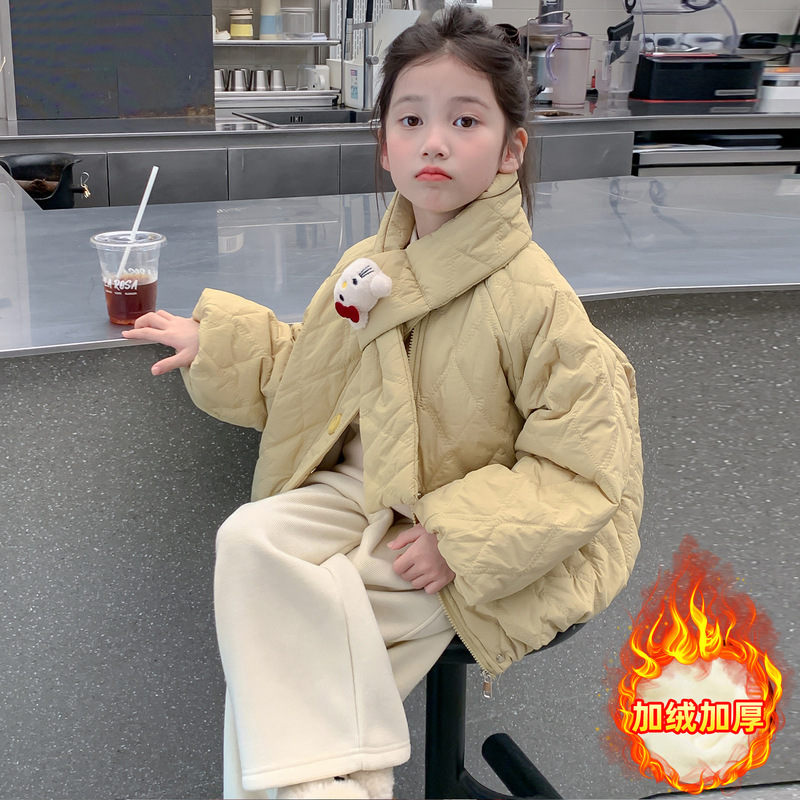 Girls' Cotton Parka 2025 New Winter Style for Older Children, Middle School Girls, Fashionable Thickened Children's Cotton Coat