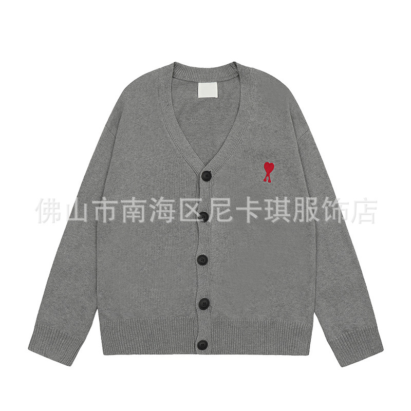 ami ニットカーディガン ビッグラブ 25SS 新作 ハイウェイト シングルブレスト トップ Vネック クロスボーダー ウール セーター ジャケット|undefined