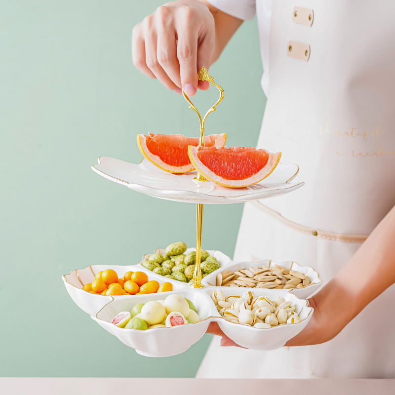 Nordic cerámica multi-capa plato de fruta hogar sala de estar mesa de café mesa de postre merienda dulces fruta seca bandeja del compartimiento