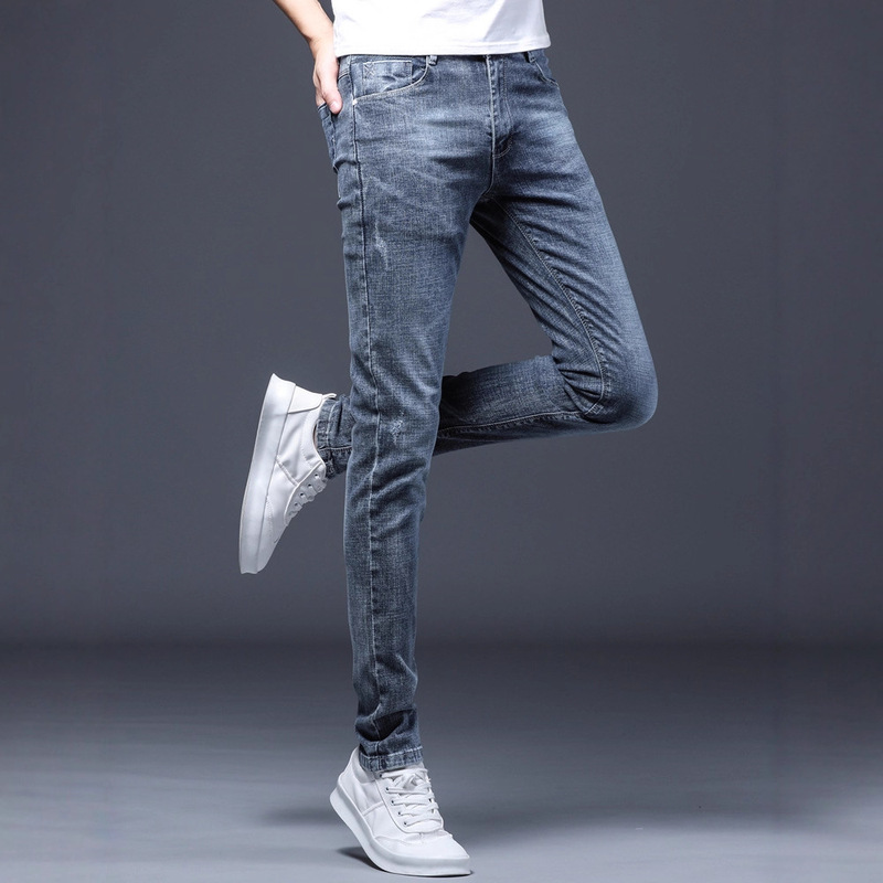 Men's Slim Fit Skinny Jeans Spring and Autumn New Casual Stretch Thin Retro Pants