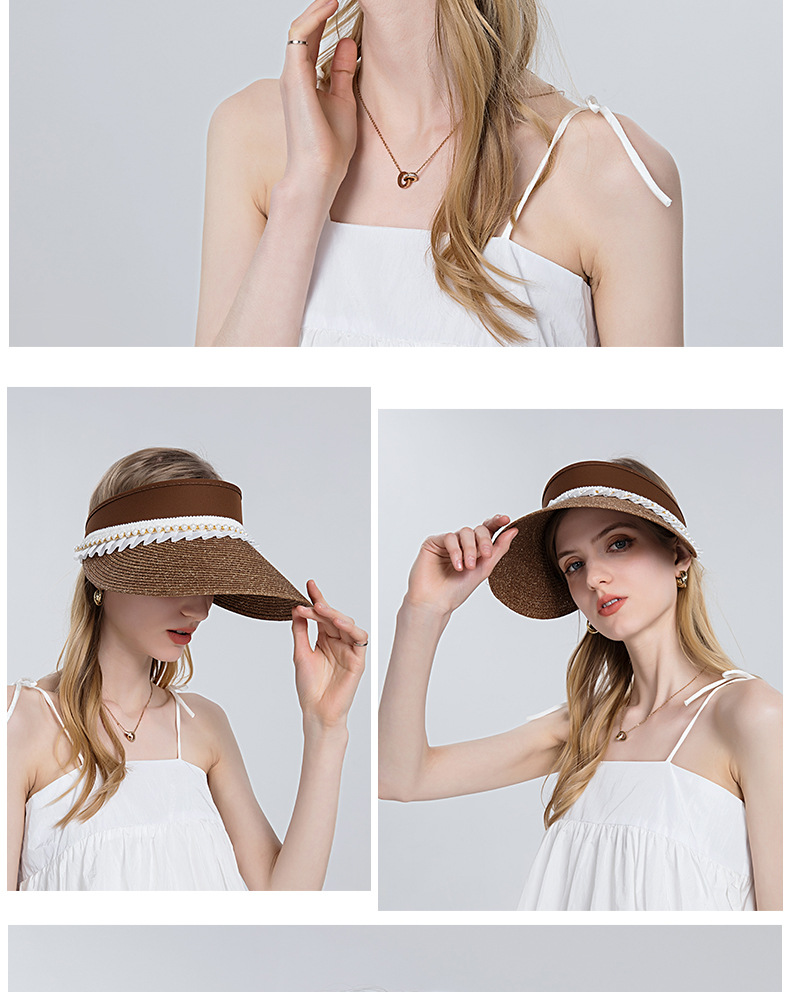 Fashion Pearl Lace Female Summer Sun Empty Top Straw Hat display picture 5
