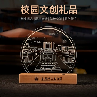 创意小夜灯定制企业周年庆礼品公司logo实木3D台灯摆件学校纪念品
