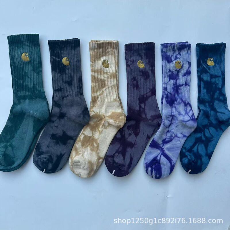 Carhartt Socks for Men and Women, Tie-Dye High-Top Gold Label Embroidered Cotton Towel Bottom Sports Socks, Trendy Socks Wholesale