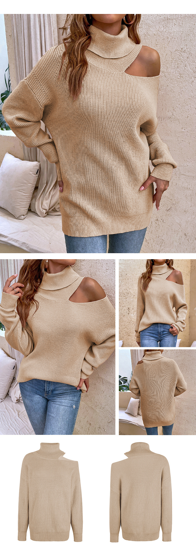 solid color lapel hollow single shoulder sweater NSMMY139091