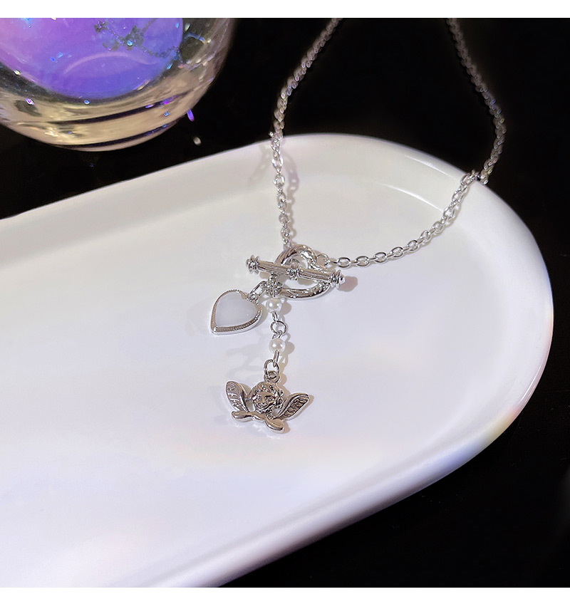 Fashion Titanium Steel Heart Angel Pearl Necklace Wholesale Nihaojewelry display picture 3