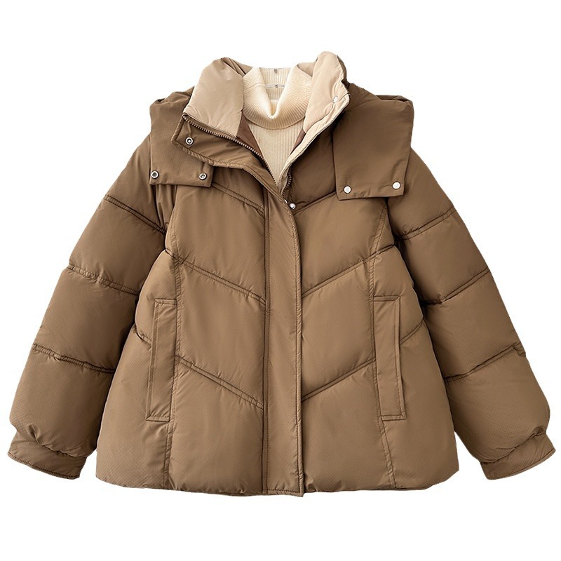 Capa de algodón de pluma para mujeres 2024 invierno nuevo corto hombre pequeño estilo suelto encapuchado de color engrosado chaqueta de algodón