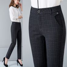妈妈裤子春秋款直筒宽松格子裤中老年女裤高腰条纹5060岁中年大码