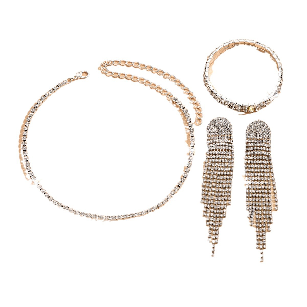 Accesorios de novia set de moda collares pendientes pulseras mujeres tres piezas elegantes accesorios de vestido de noche joyas de boda